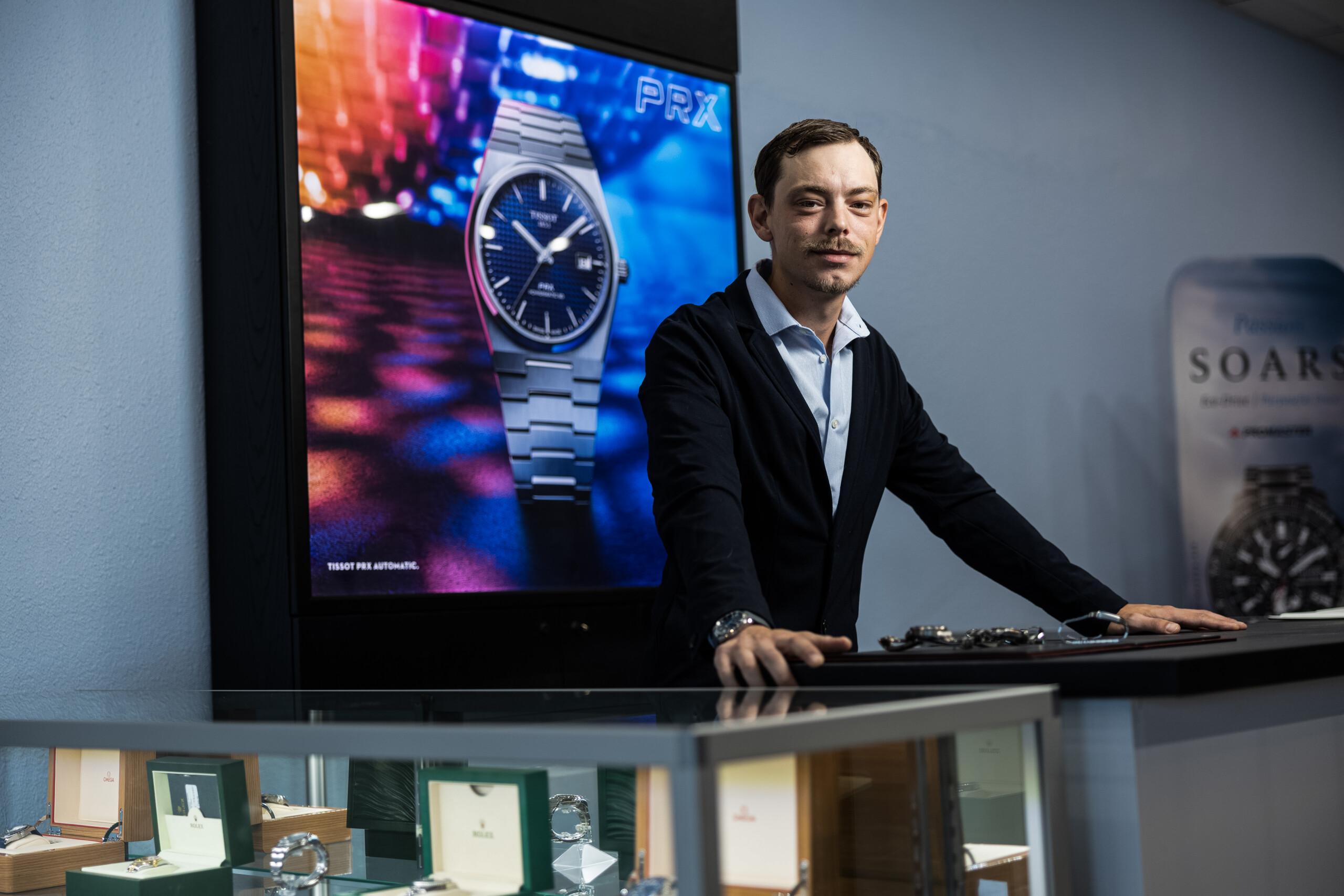 Luxurious A-List Wrist Watch displayed at a high-end jewelry store.